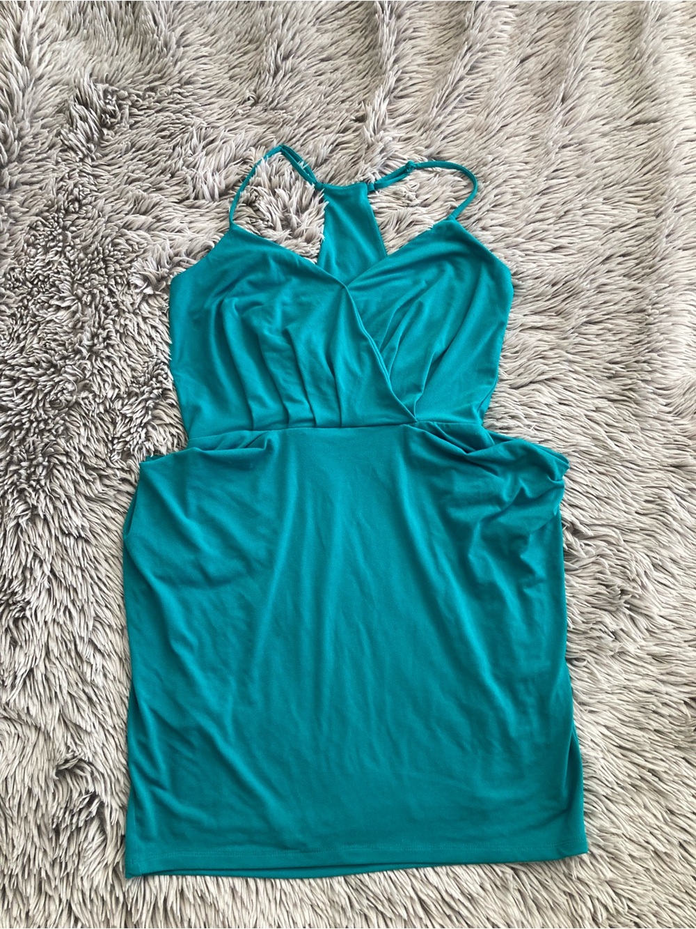 NWOT BCBG Teal Spaghetti-Strap Draped Pocket Mini Dress Medium Revolve - Picture 2 of 11